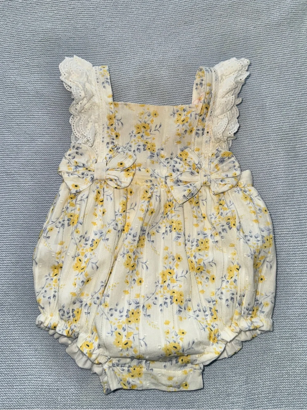 Yellow Floral Lace-Trim Baby Romper